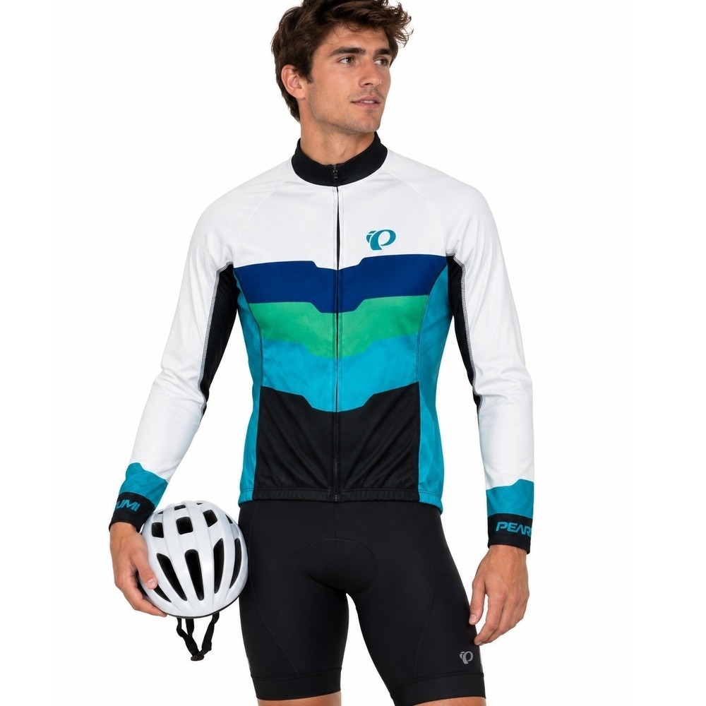 Pearl Izumi ELITE Cycling Jersey Mens Blue Green Thermal Long Sleeve | Medium